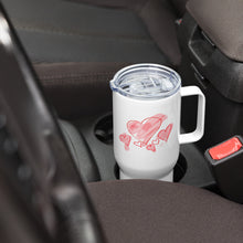 Load image into Gallery viewer, Splash of Hearts Travel mug with handle