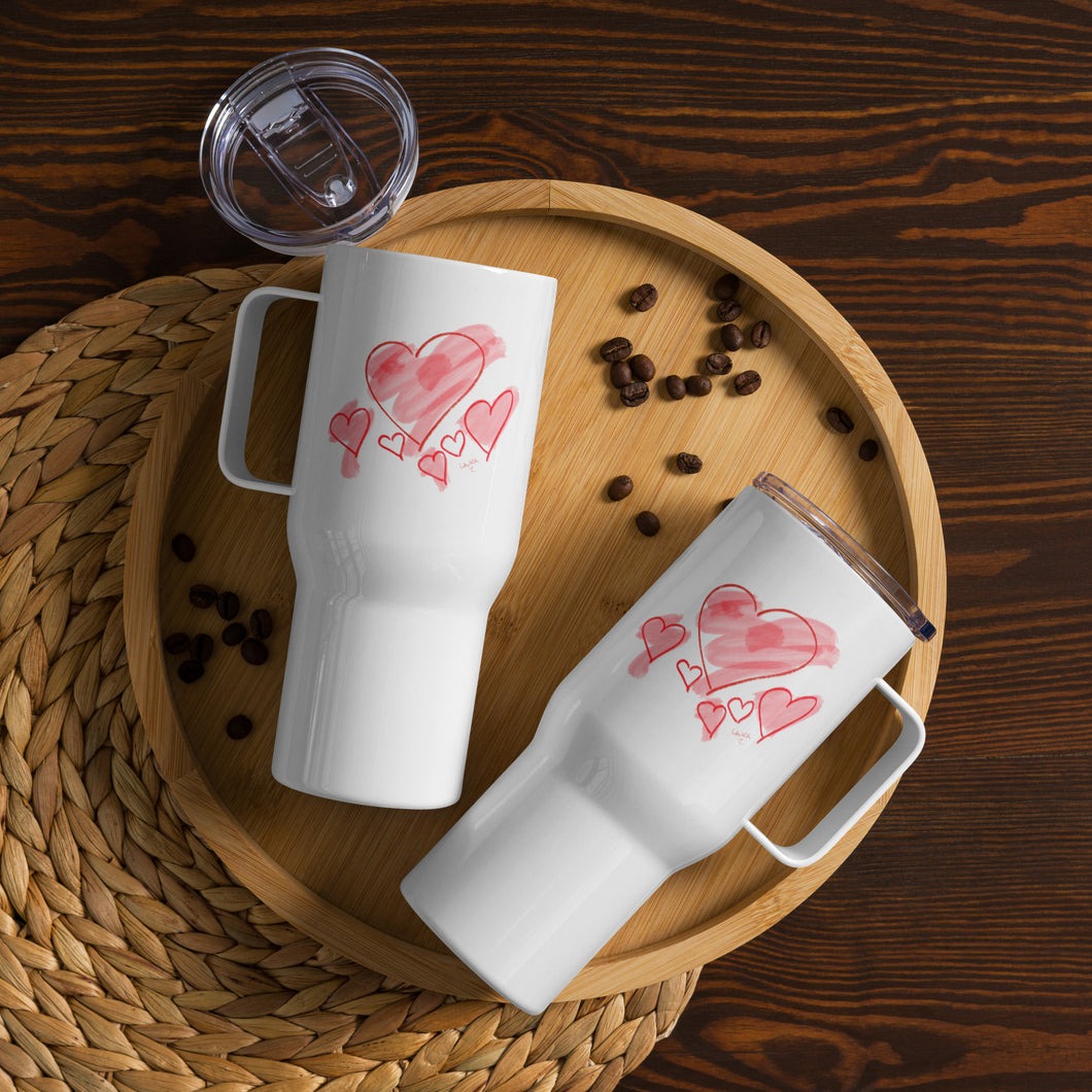 Splash of Hearts Travel mug with handle