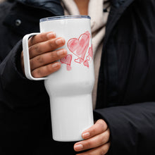 Load image into Gallery viewer, Splash of Hearts Travel mug with handle
