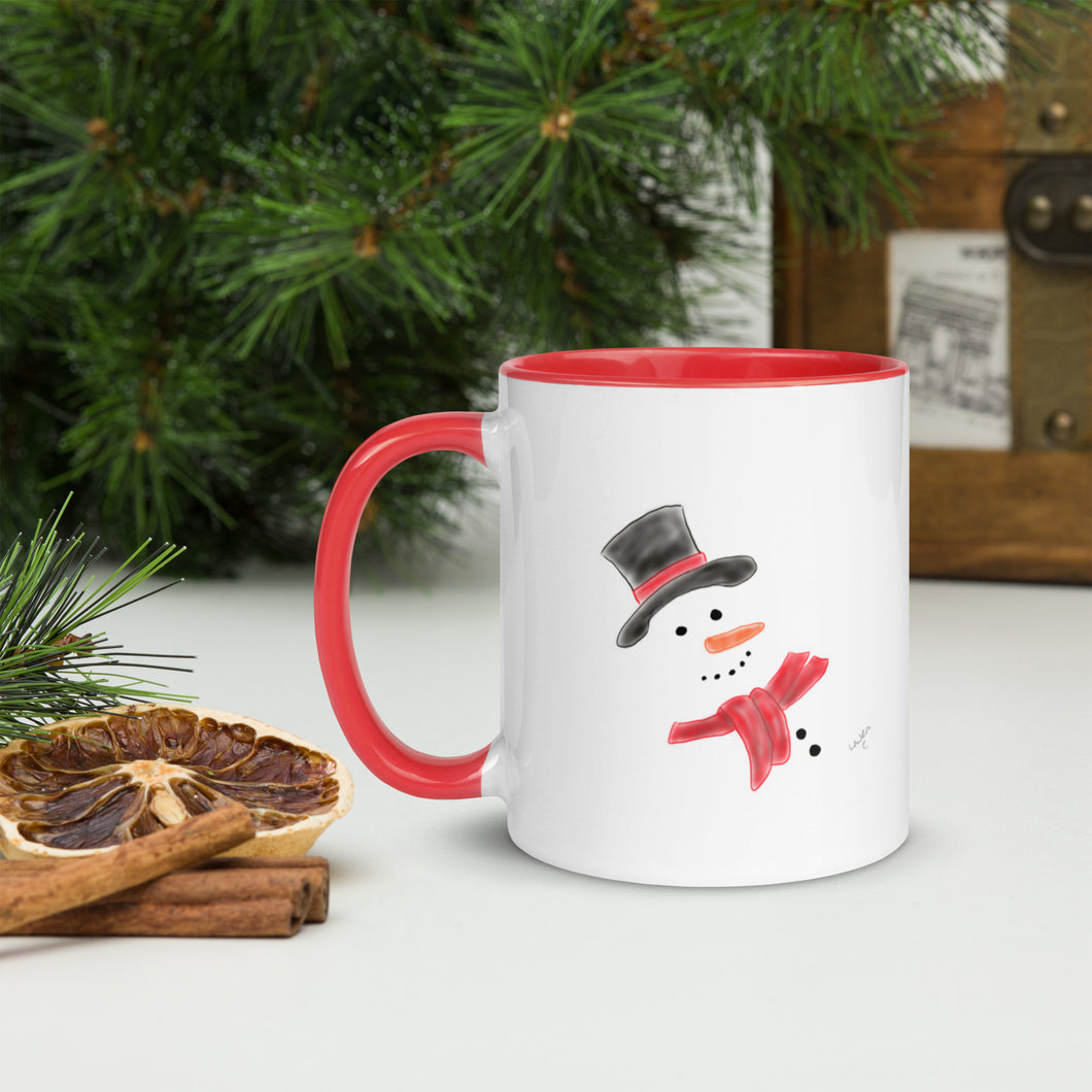Happy Snowman Mug with Red Accents