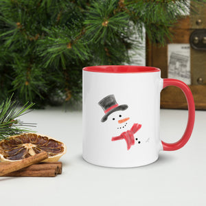 Happy Snowman Mug with Red Accents